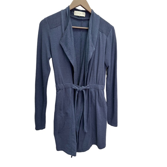 Rebecca King Deep Blue Suede Trench Cardigan Coat Size S - Picture 6 of 12